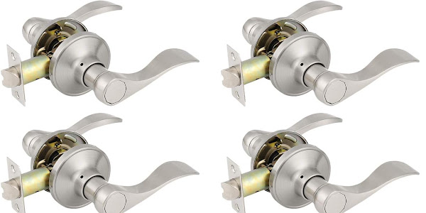 8 Pack Passage Door Lock Lever Keyless Door Lockset Handleset ;Right/Left Handed Reversible;Satin Nickel Door Levers Hardware withour Key for Hall/Closet -Door Lever 12061