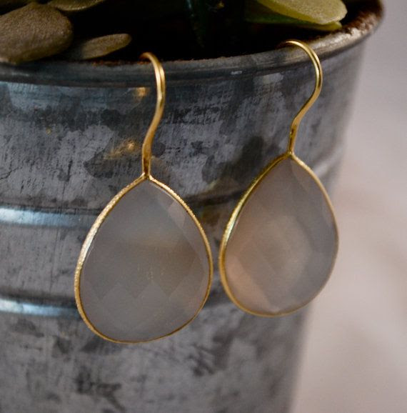 Grey Moonstone Tear Drop Earrings by HummingBirdAndRose on Etsy, $62.00
