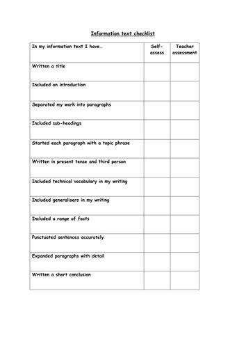 Information text checklist by krisgreg30 | Teaching Resources