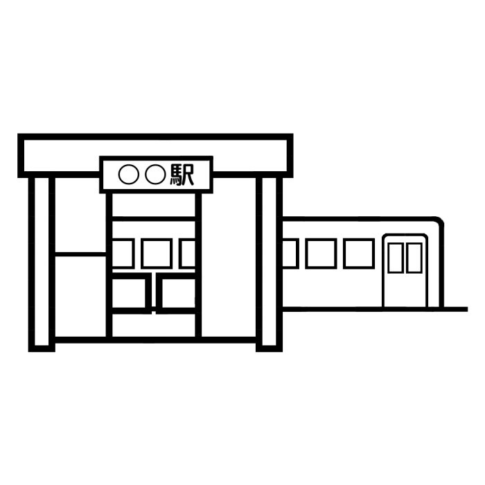 駅 白黒 建物9 乗り物 建物 無料イラスト素材