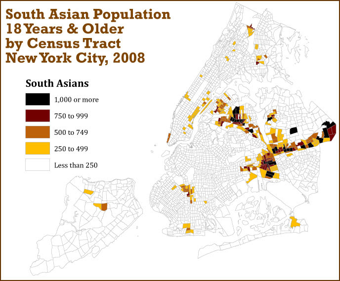 Click on the map below to learn about the South Asian population in New York 