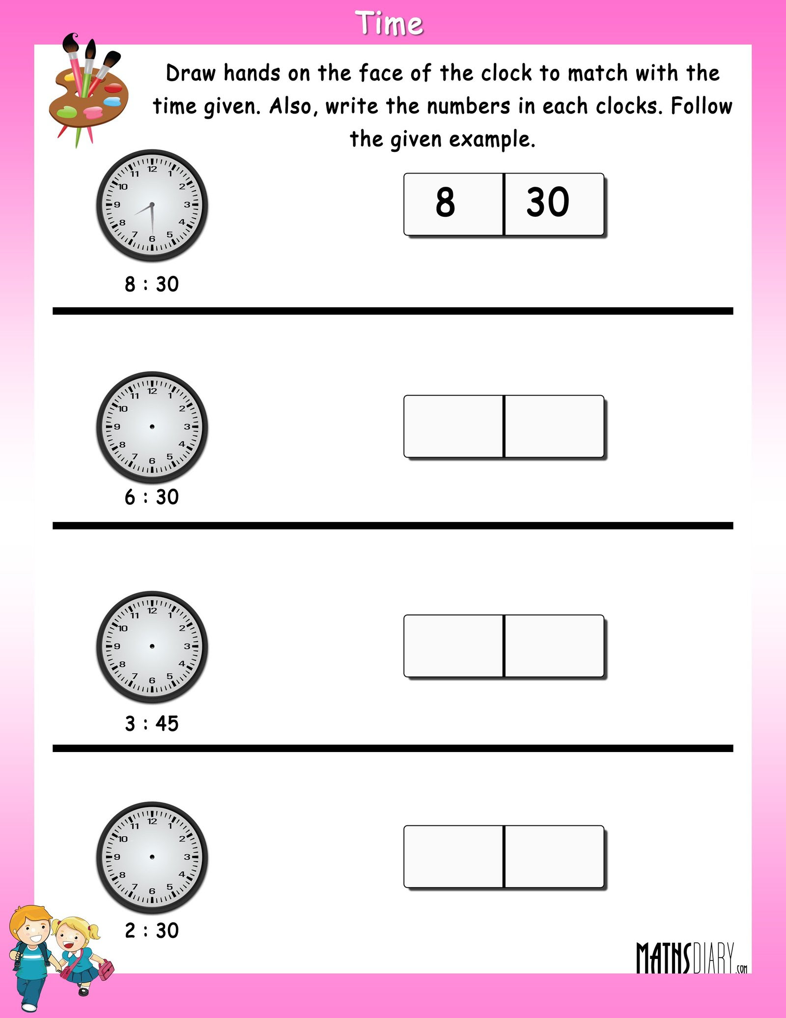 Time – Grade 1 Math Worksheets - Page 2
