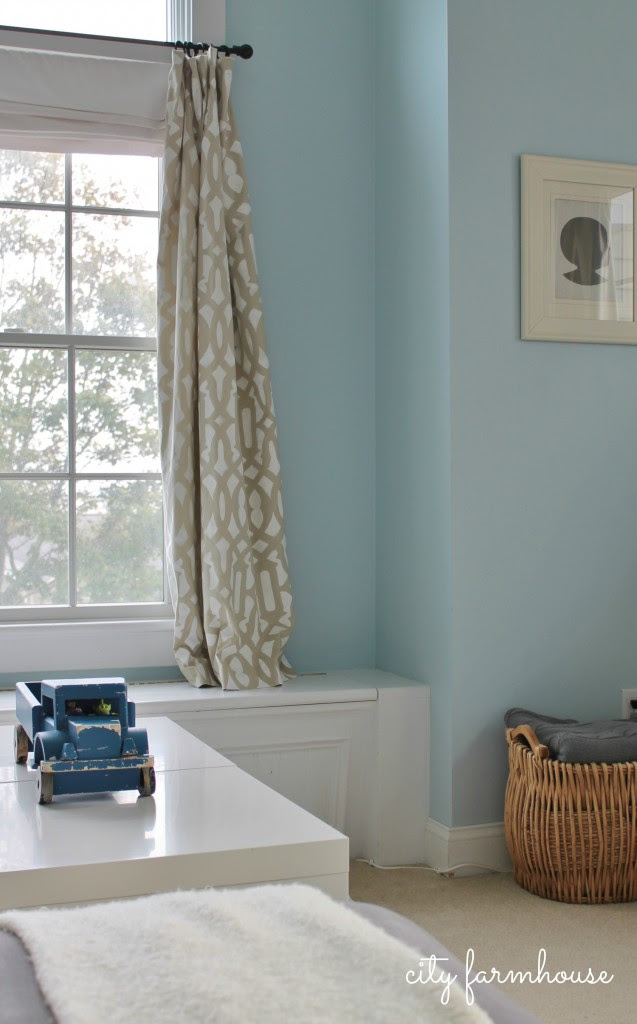 stenciled curtains - from City Farmhouse blog