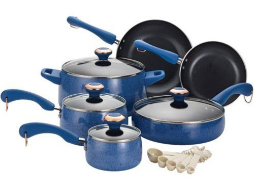 Paula Deen Signature Porcelain Nonstick 15-Piece Cookware Set, Blueberry Speckle On Sale