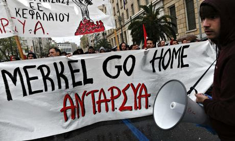 Protesters in Greece during Angela Merkel visit