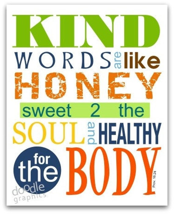 Inspirational Art Print Kind Words Green 5 X 7