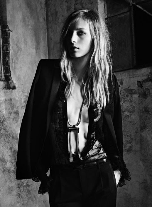 YSL SAINT LAURENT PARIS SS SPRING SUMMER 2013 Julia Nobis Hedi Slimane AD CAMPAIGN LOOKBOOK DARK MOODY LARGE BRIMMED HAT EMBELLISHED JACKET BOLERO TUXEDO JACKET LONG PENDANT NECKLACE LACE SKINNY BLACK PANTS STRAP PUMPS HEELS PUSSY BOWS SEQUINS LEATHER MOTO JACKET RUFFLE SHIRT T STRAP PUMPS HEELS SUNGLASSES SKINNY BELT 3
