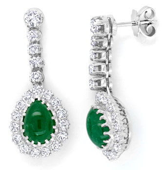 Original-Foto 1, OHRRINGE 1,8 DIAMANTEN 3,59 SMARAGD-TROPFEN, 18K LUXUS!