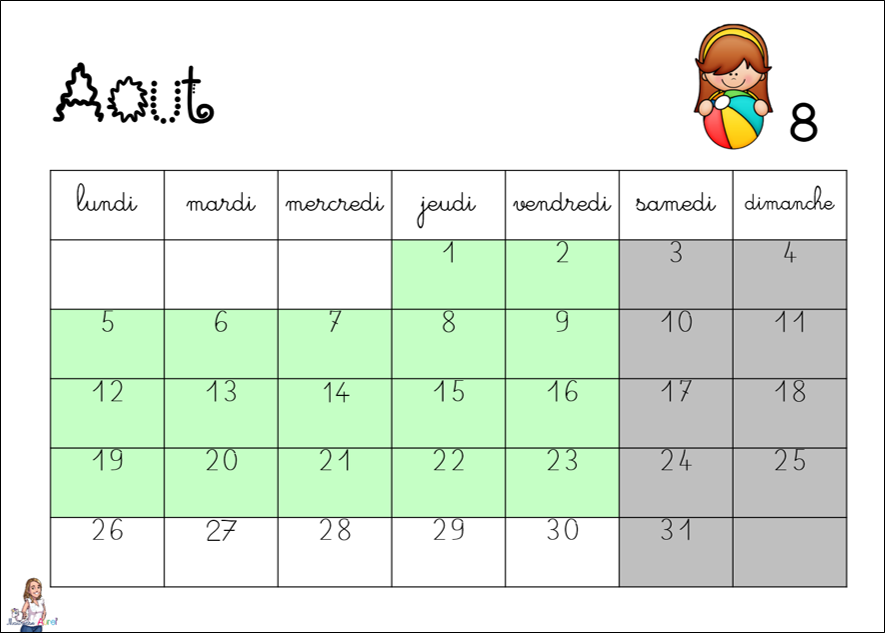 Calendrier 2022 Maternelle