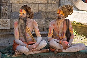 Two Sadhus, or Hindu Holy Men, near Pashupatin...