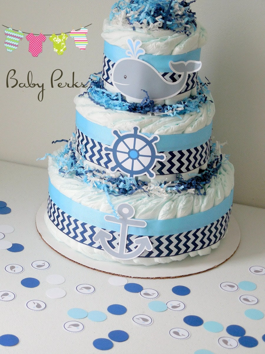 Nautical Diaper Cake, Nautical Baby Shower , Sailboat Theme, Baby Shower Decorations, Whale Baby Shower, Whale Theme