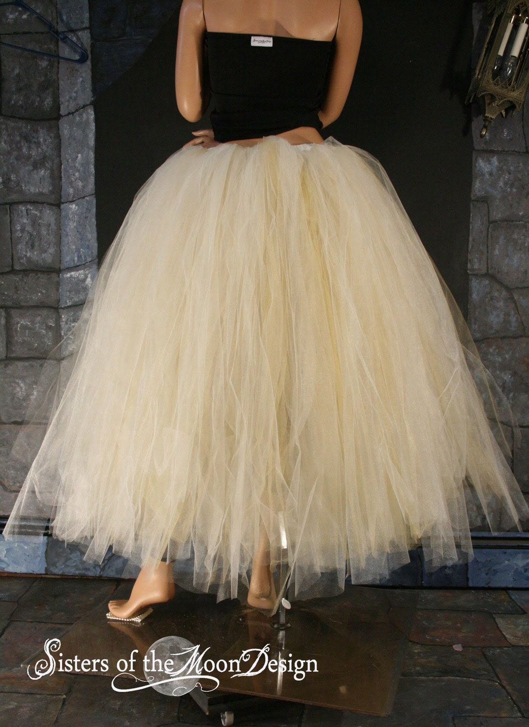 Bridal Glimmer floor length tutu skirt Streamer formal Ivory and Gold adult --You Choose Size -- Sisters of the Moon