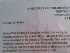 Closure notice at Horton Park farm entrance