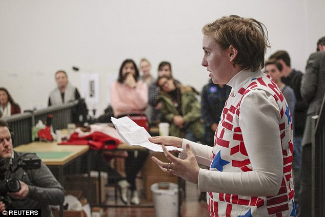 Listen up: The Golden Globe-winning Girls star-producer-creator held her audience captive during her speech at the Eight Seven Central screen printers in the city of Des Moines