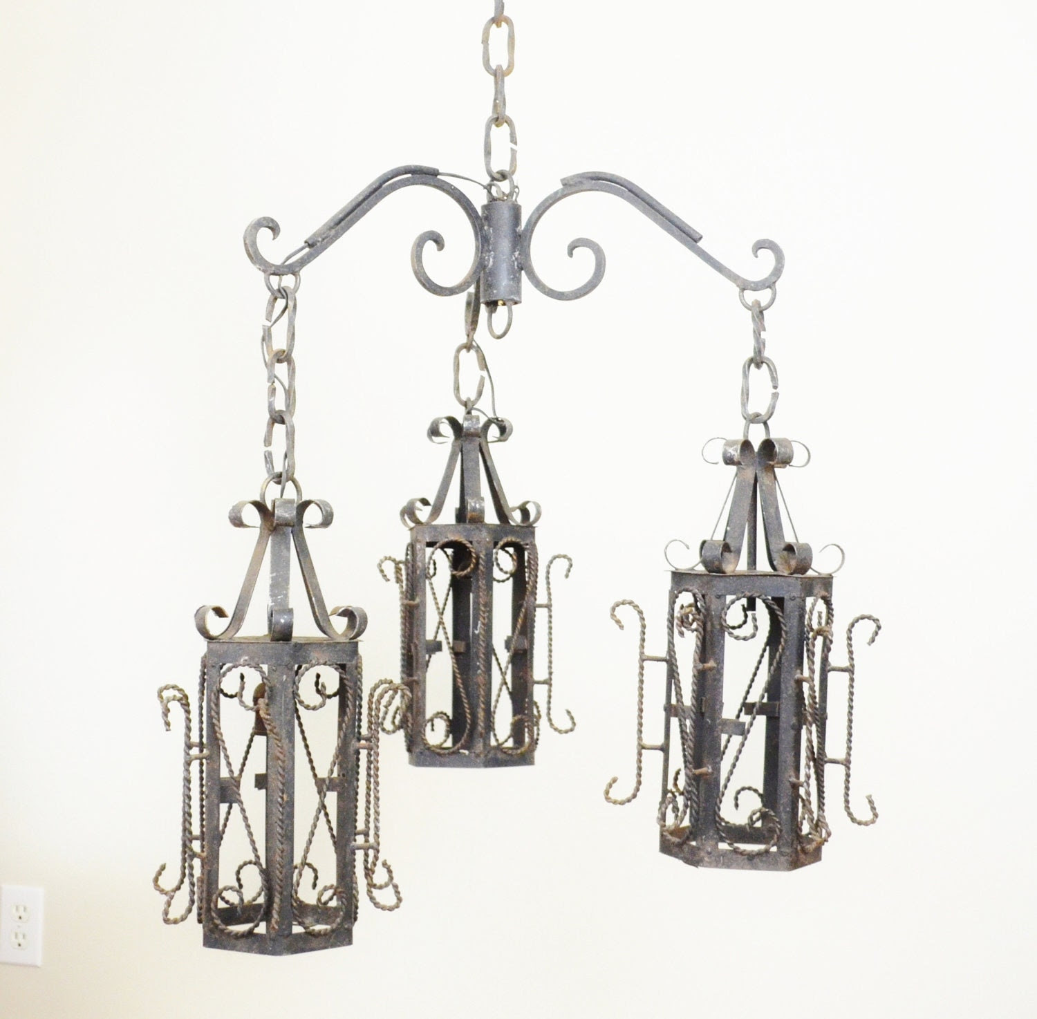 Wrought Iron Lantern Pendant Chandelier by LuccaBalesVintage