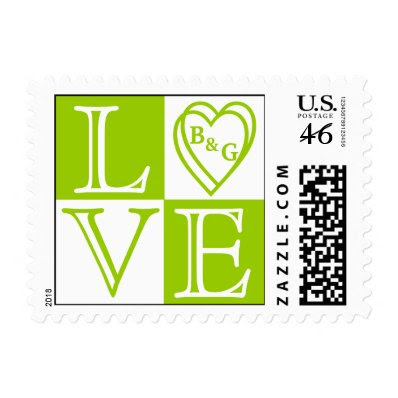 Apple Green Monogram Wedding Love Postage