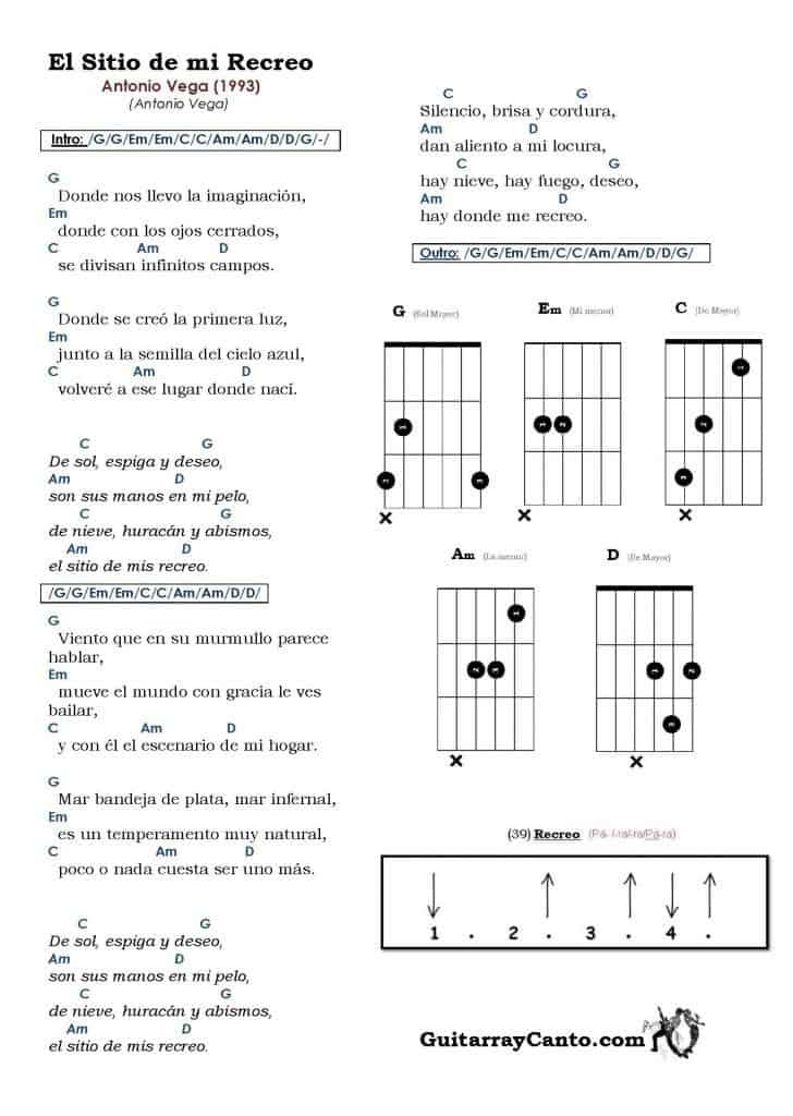 Acordes El Sitio De Mi Recreo Incluye Ritmo De Guitarra