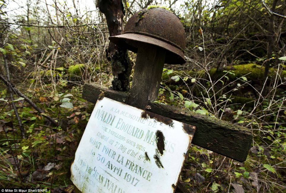 Monument: Grave of French soldier Edouard Ivaldi in Champagne. This is the only grave left from WW1 and still has Ivaldi's helmet marking the spot he fell in 1917