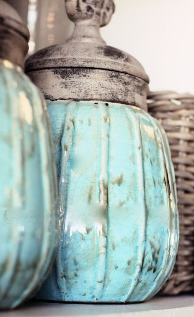 old jars - love these colors together!