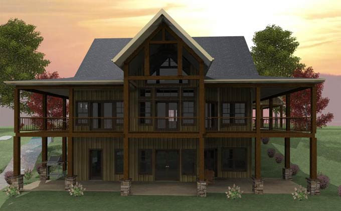 Lakefront House Plan with Wraparound Porch and Walkout Basement