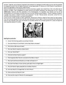  malcolm x his life and work reading comprehension and vocabulary