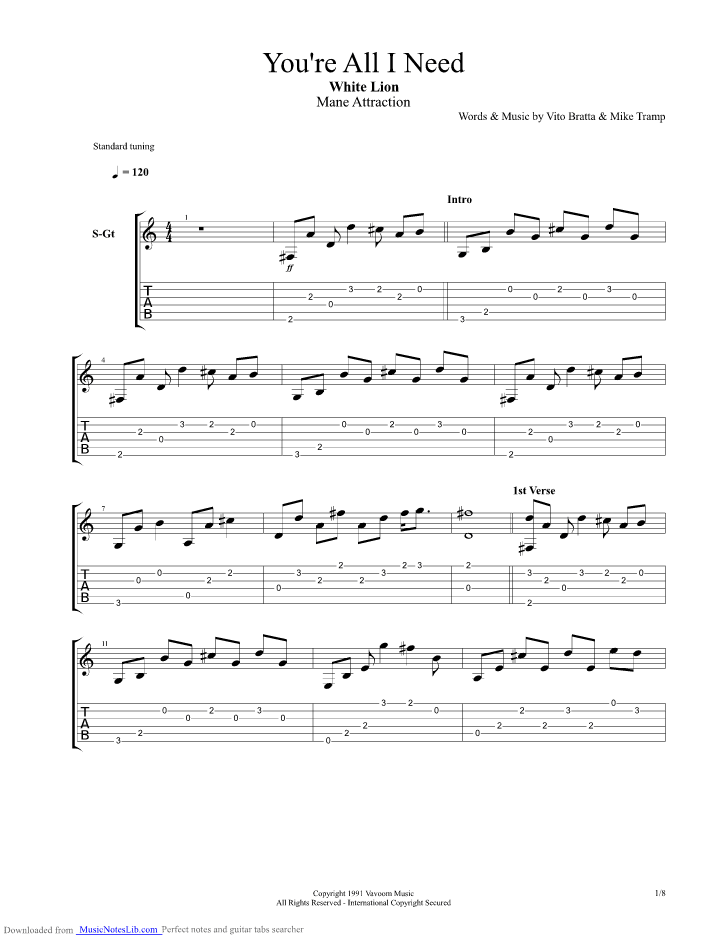 You Re All I Need Guitar Pro Tab By White Lion Musicnoteslib Com