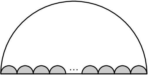 [asy] draw((0,0)--(18,0)); draw(arc((9,0),9,0,180)); filldraw(arc((1,0),1,0,180)--cycle,gray(0.8)); filldraw(arc((3,0),1,0,180)--cycle,gray(0.8)); filldraw(arc((5,0),1,0,180)--cycle,gray(0.8)); filldraw(arc((7,0),1,0,180)--cycle,gray(0.8)); label("...",(9,0.5)); filldraw(arc((11,0),1,0,180)--cycle,gray(0.8)); filldraw(arc((13,0),1,0,180)--cycle,gray(0.8)); filldraw(arc((15,0),1,0,180)--cycle,gray(0.8)); filldraw(arc((17,0),1,0,180)--cycle,gray(0.8)); [/asy]