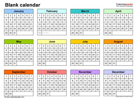  blank calendars free printable pdf templates