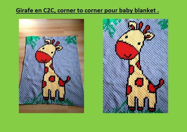 Girafe Faite En C2c Au Crochet Pour Couverture De Bebe