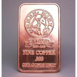 .999 Copper 1 Troy Ounce Copper Bullion Bar