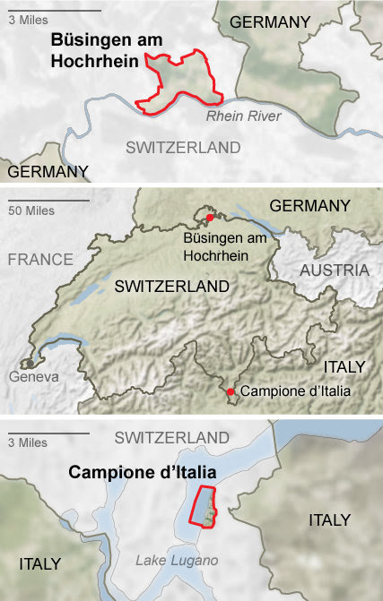 Peta letak Busingen am Hochrein dan Campione d'Italia.