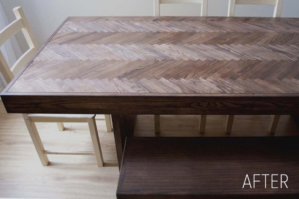 herringbone wood table top from design sponge