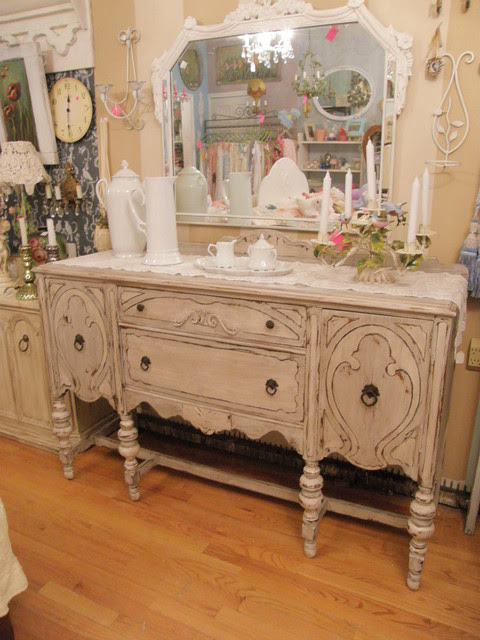 shabby chic antique buffet french gray & white distressed