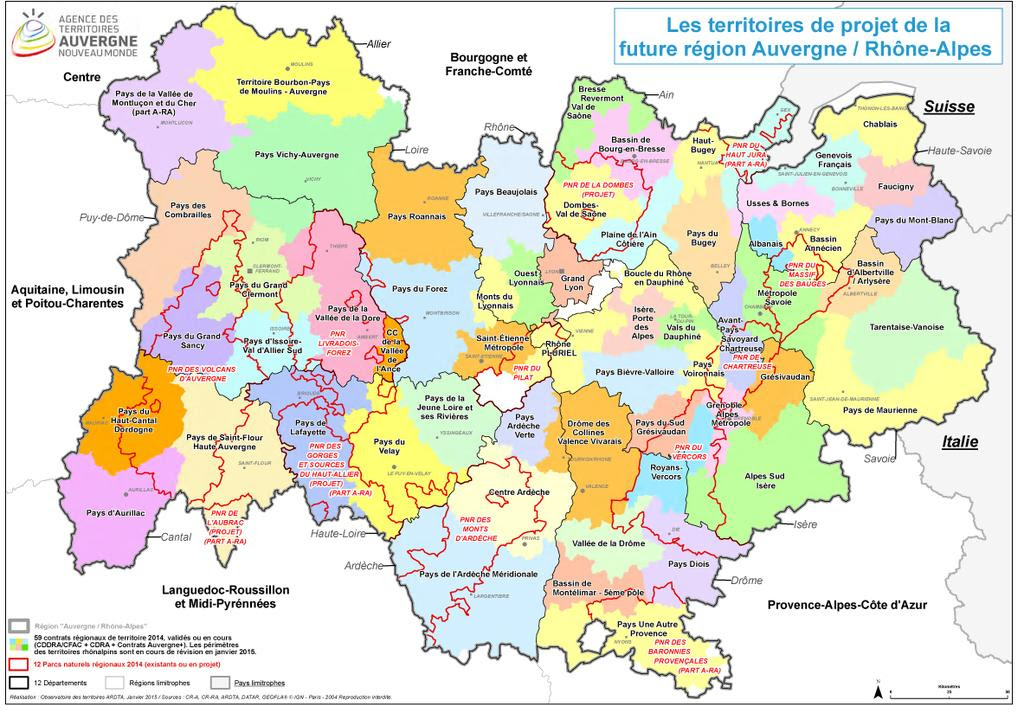 carte de la région de lyon Carte des territoires de la Région Auvergne + Rhône Alpes : Lyon