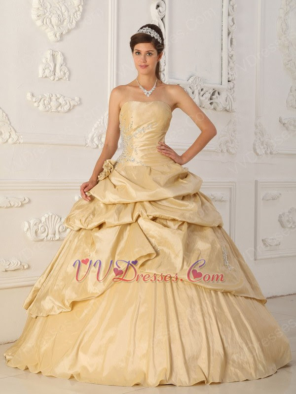 Side Applique Champagne  Handmade Quinceanera  Dress  to Girl