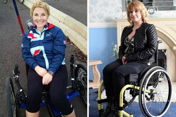 Anna-Therese Pollock pictured on a specialist bike, left