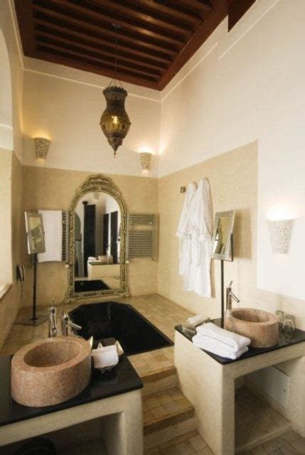 Add interest with the textured decors . Eastern Luxury: 48 Inspiring Moroccan Bathroom Design