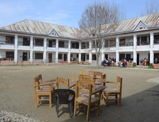 One of two buildings that house three High Schools in Hyderpora. Pic: Bilal Bahadur