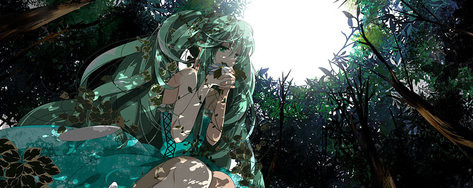 初音ミク 森や木漏れ日の美しいイラスト画像 ボカロ壁紙