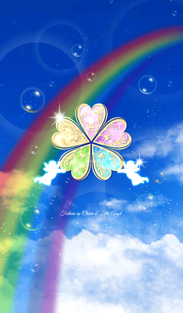 運気アップ 小さな天使と黄金クローバー Line着せかえ 370円