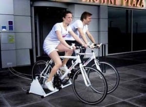 Generate electricity while riding a stationary bike at Denmark's Crowne Plaza Generate electricity while riding a stationary bike at Denmark's Crowne Plaza