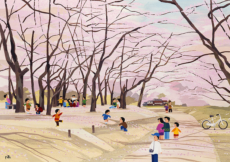 桜並木イラスト さくらの下で花見をする人々 ストックイラスト 衛星写真素材blog 株式会社アートバンク オフィシャルブログ