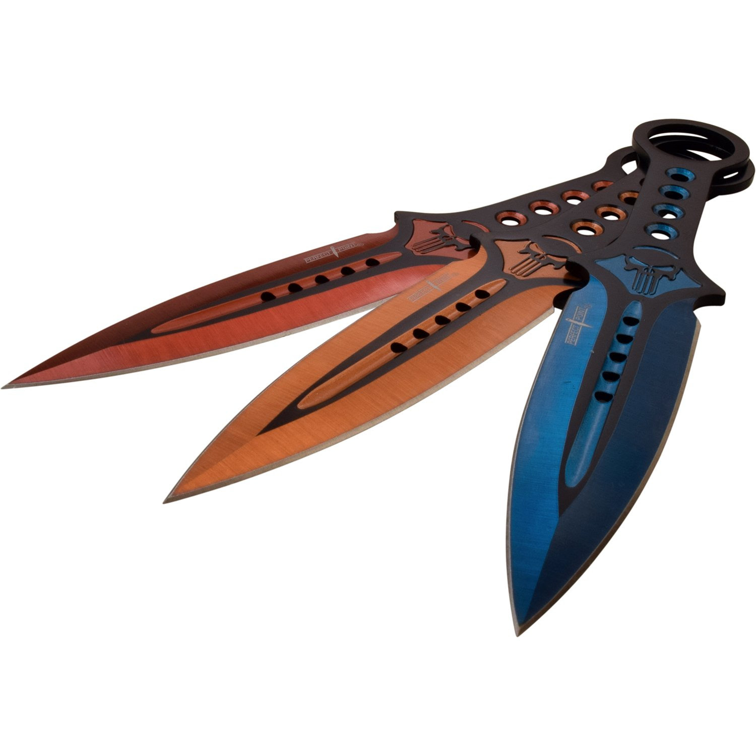 Throwing Knife Set Skull Punisher 7 5 Overall Blue Red Or
