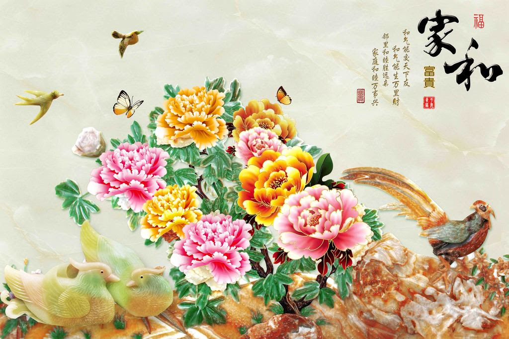 牡丹花壁画高清大图图片展示
