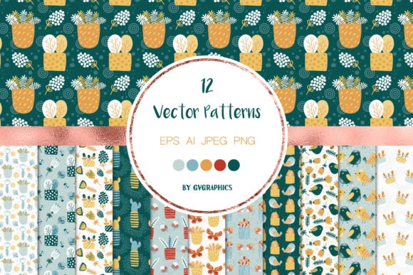 DIY File Spring Flowers and Birds Vector Patterns Pattern by GVGraphics cut files for your personal DIY projects