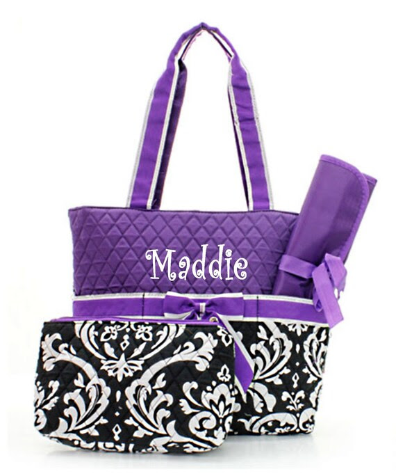 Personalized Diaper Bag - Damask  Purple Diaperbag Set
