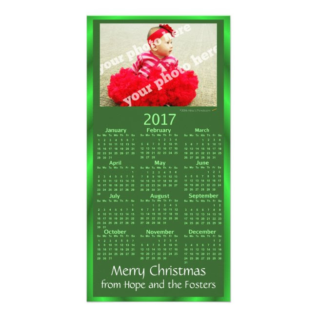 Green 2017 Calendar Custom Photo Christmas Card