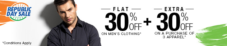 Flat 30% Off on Men's Clothing + Extra 30% Off on buying 3 or more Clothing products