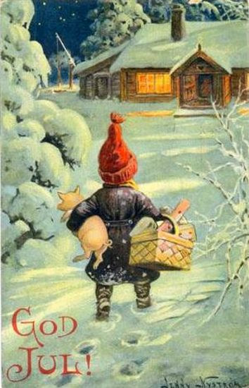 God Jul means Merry Christmas in Swedish, the artist is Jenny Nyström.