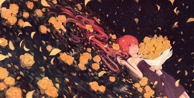 初音ミク バラの花とミクの美しいイラスト画像 ボカロ壁紙